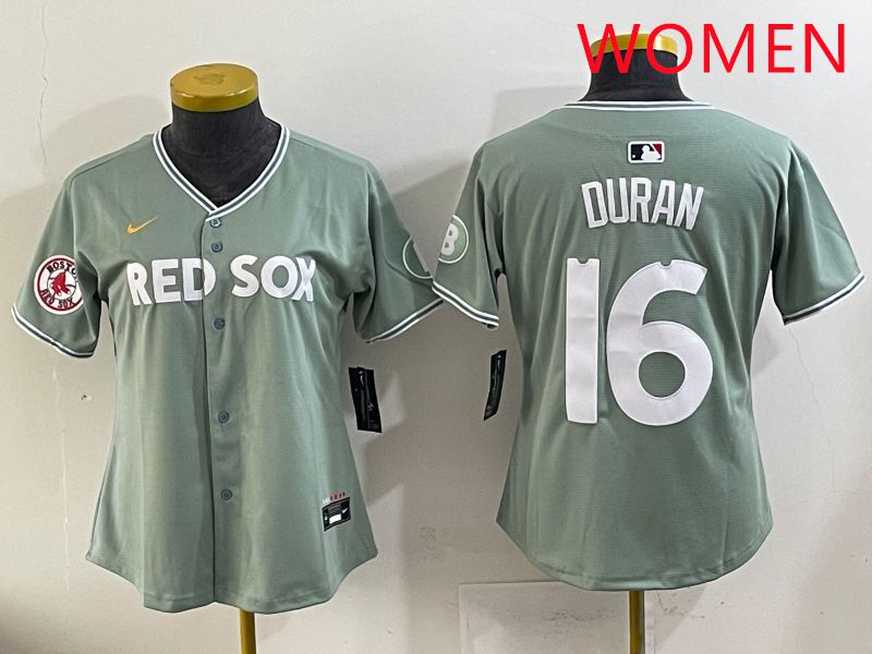 Women 2025 Boston Red Sox 16 Duran Light Green Joint Name Nike MLB Jersey style 18